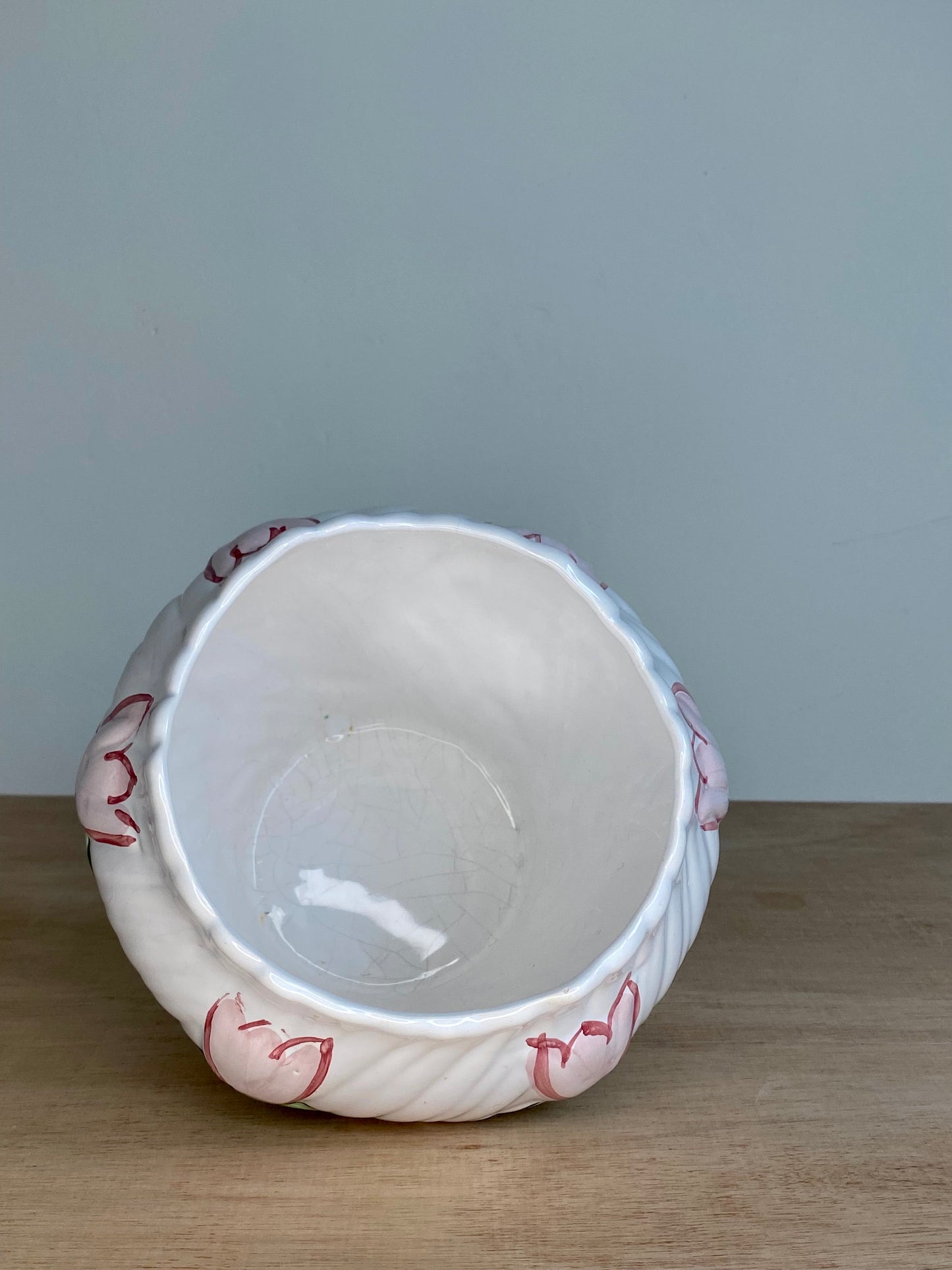 Vintage Ceramic Vase – Hand-Painted Pink Tulips – Fluted White Glaze – Cottageco - The Estate