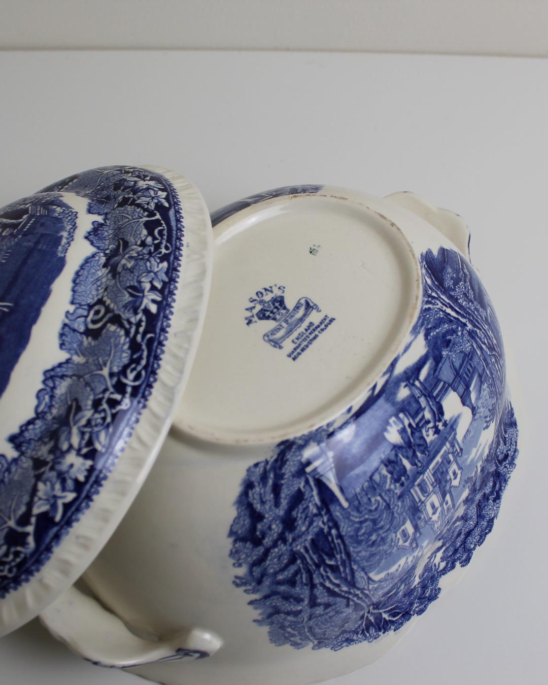 Mason’s “Vista” Blue Ironstone Tureen — Oval Lidded Soup / Vegetable Server, c. 1950s England - The Estate