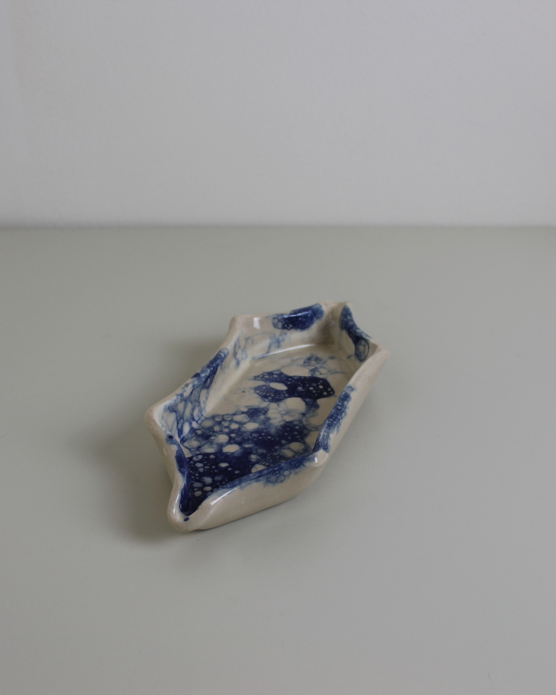 Indigo Bubble-Glaze Studio Pottery Dish – Asymmetrical Trinket / Soap Tray, Contemporary Ceramic - The Estate