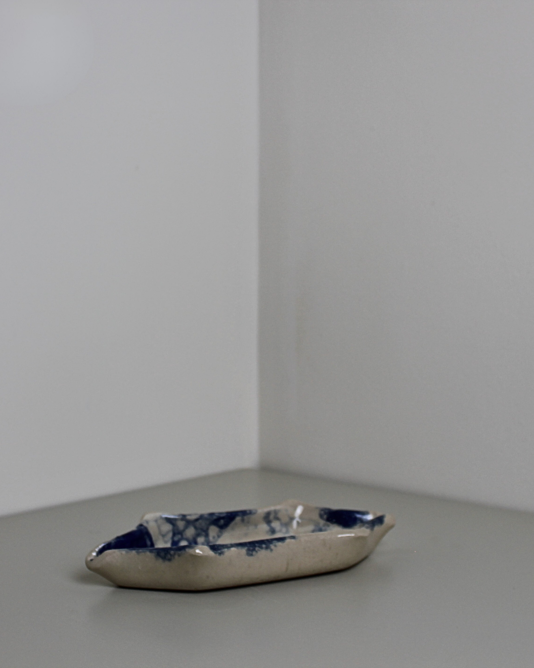 Indigo Bubble-Glaze Studio Pottery Dish – Asymmetrical Trinket / Soap Tray, Contemporary Ceramic - The Estate