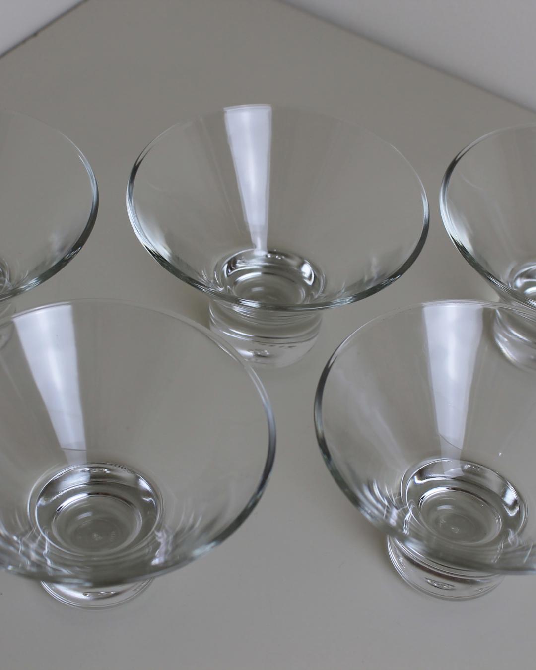 Set of 5 Italian Glass Dessert or Cocktail Coupes – Minimal Pedestal Base, 1990s Style - The Estate