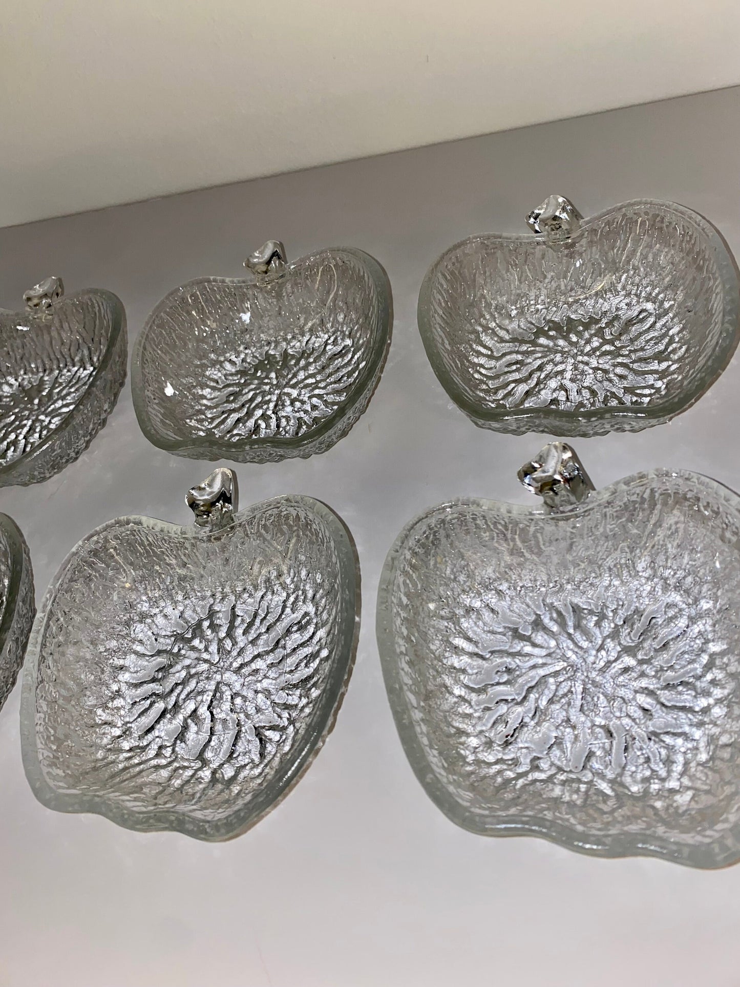Set of 6 Apple-Shaped Pressed Glass Bowls, Mid-Century Textured Glass - The Estate