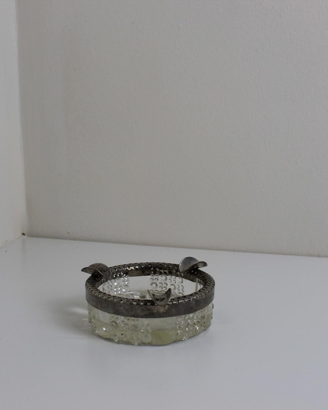 Scandinavian Mid-Century Bubble-Glass & Pierced-Metal Ashtray, 1950s - The Estate