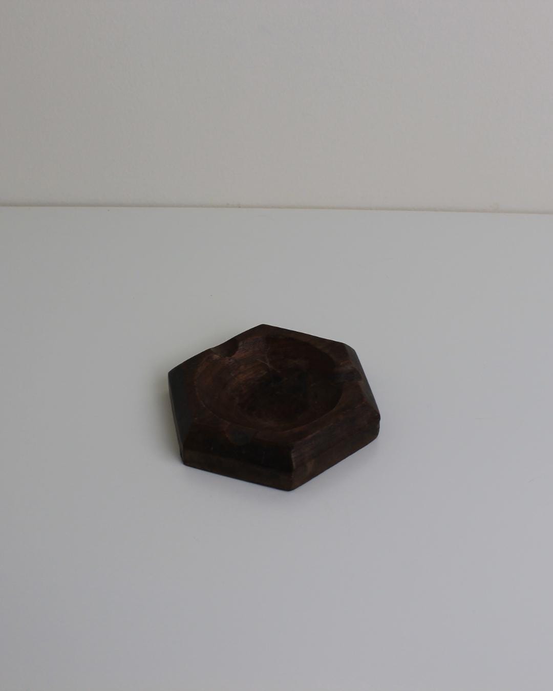 Mid-Century Wooden Hexagonal Ashtray – Rustic Carved Catchall Dish - The Estate