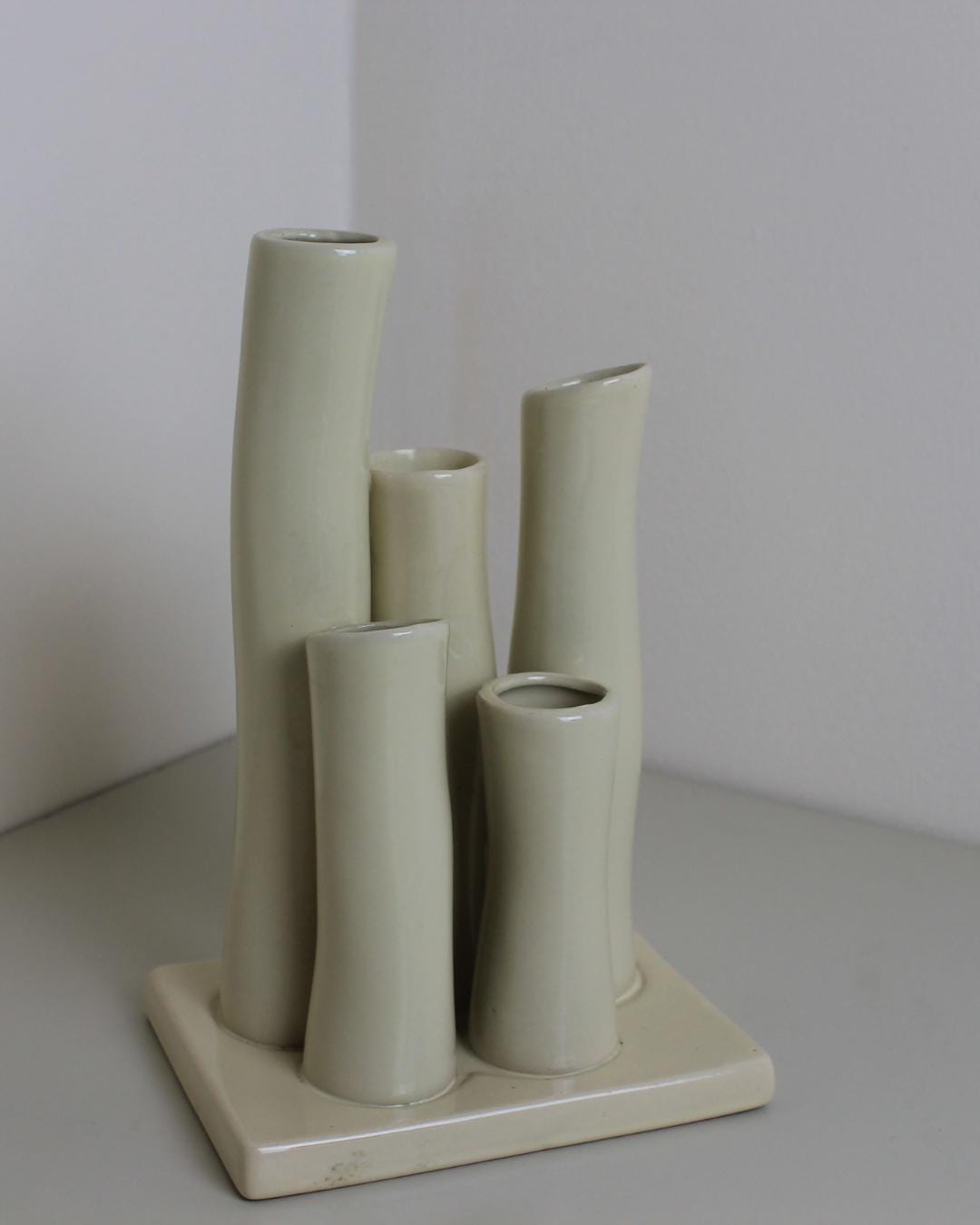 Cream Sculptural Ceramic Multi-Stem Vase – Organic Contemporary Design - The Estate