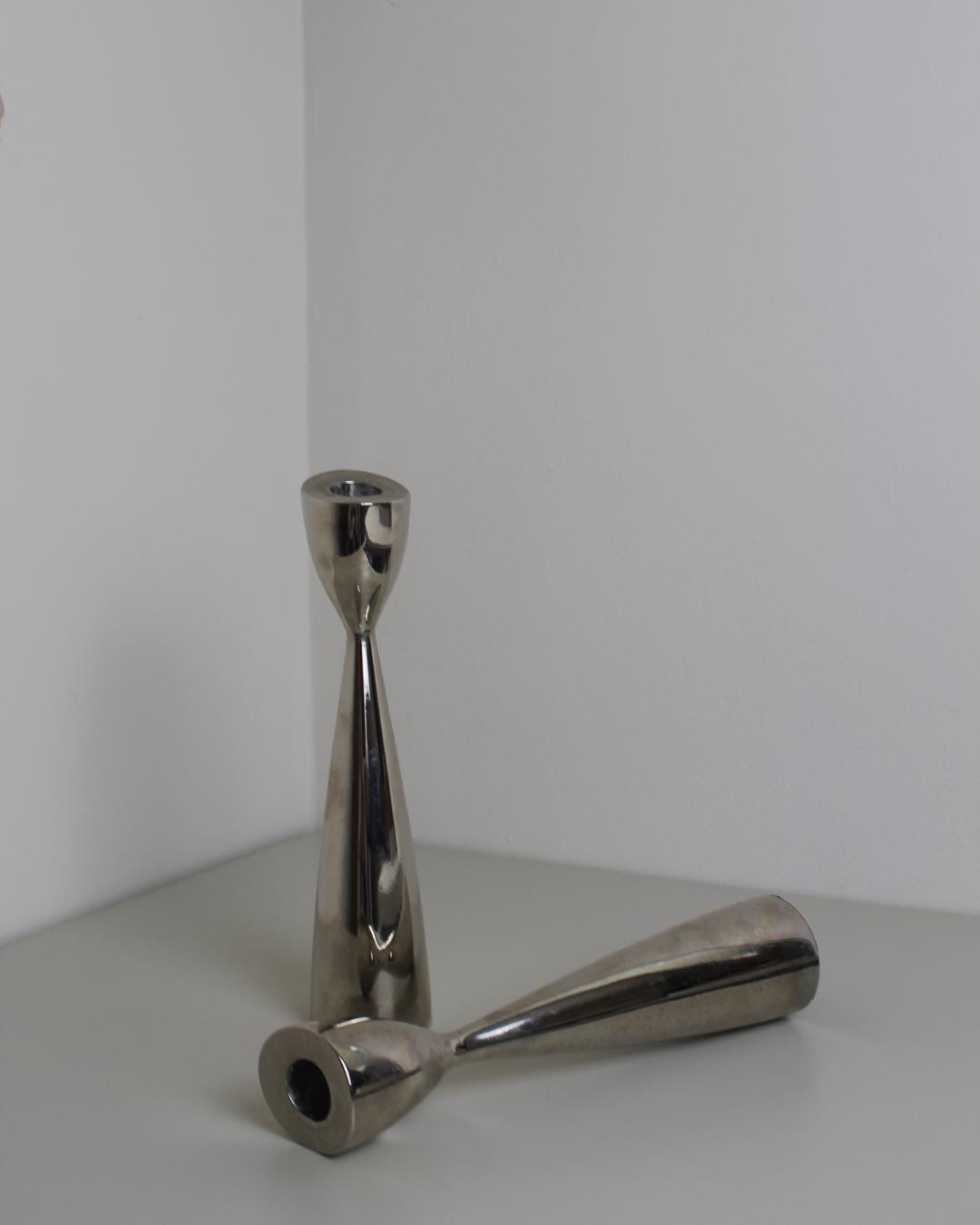 Pair of Mid-Century Modern Sculptural Chrome Candlesticks, 1960s - The Estate