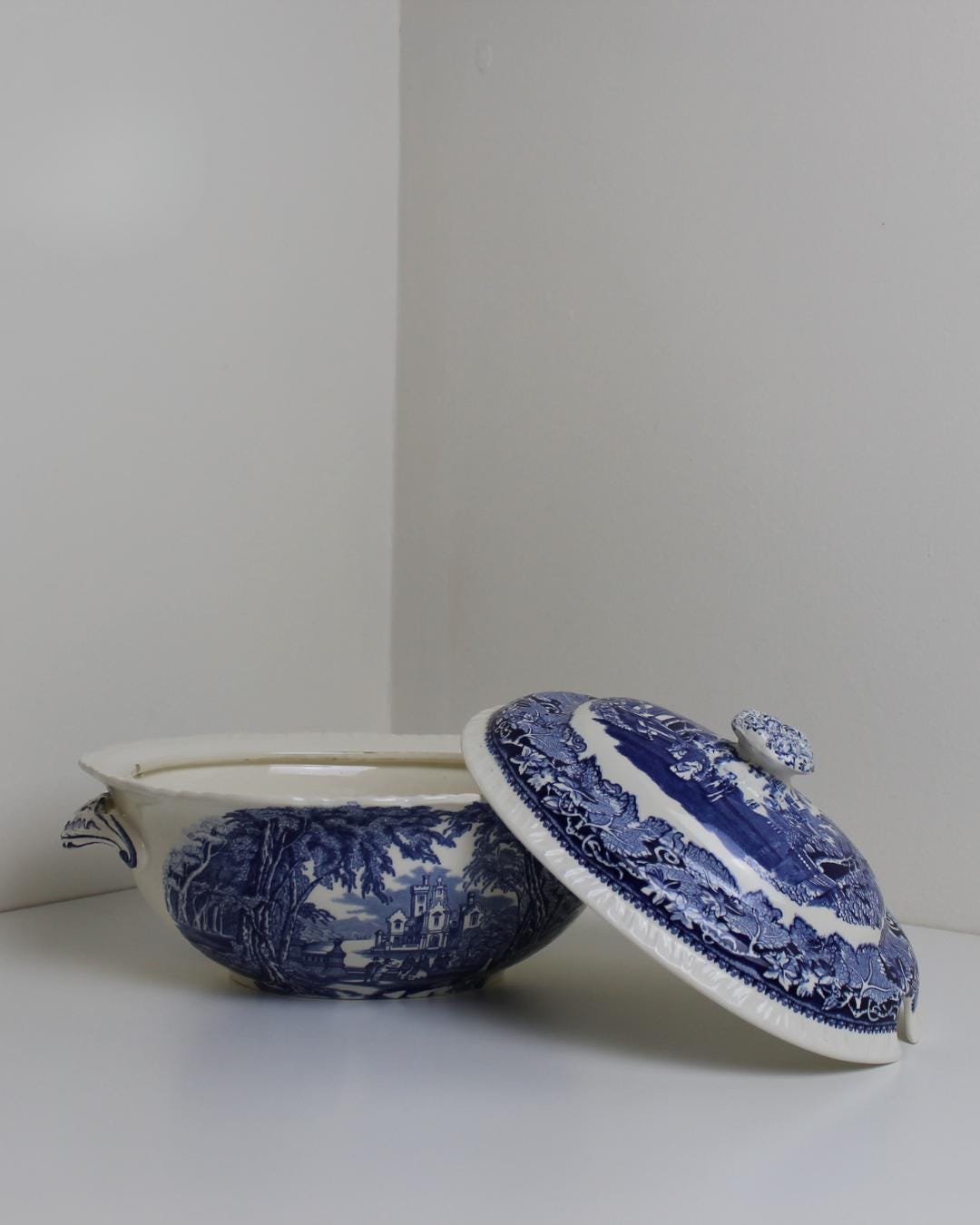 Mason’s “Vista” Blue Ironstone Tureen — Oval Lidded Soup / Vegetable Server, c. 1950s England - The Estate