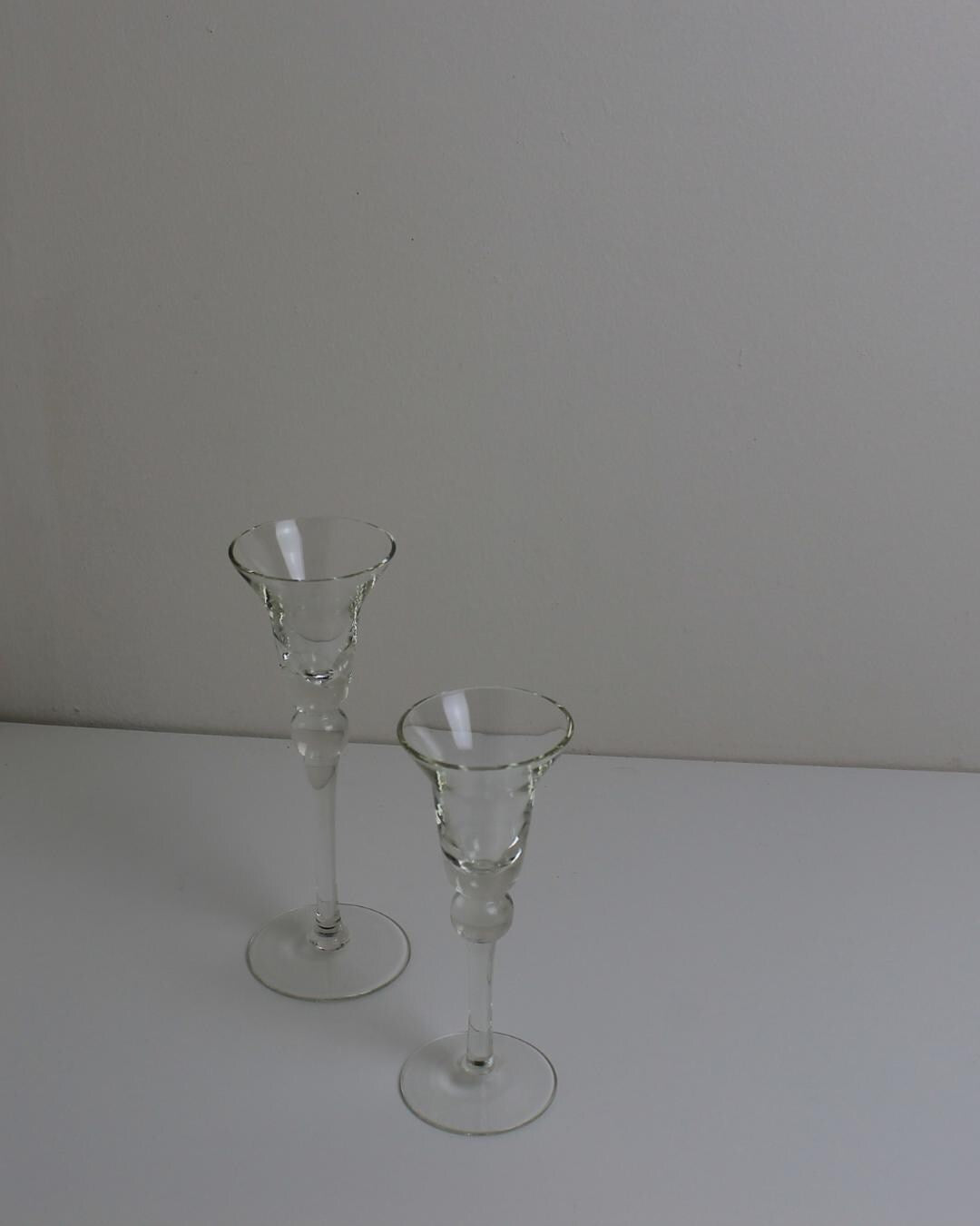 Slim Scandinavian-Style Crystal Taper Candle Holders — Pair, 1980s Minimalist Glass - The Estate