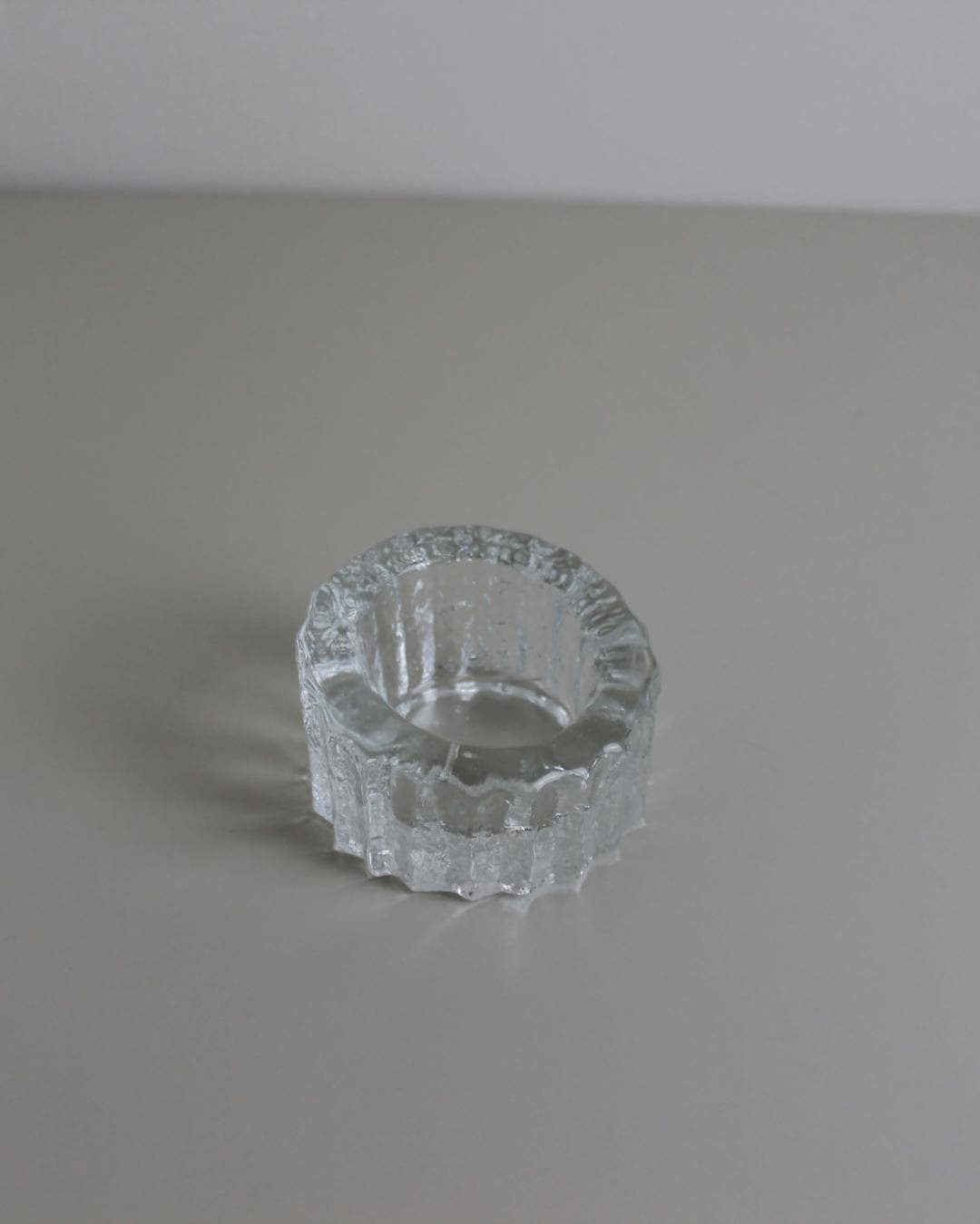 Scandinavian Pressed Glass Tealight Holder – Brutalist Textured Design, 1960s - The Estate