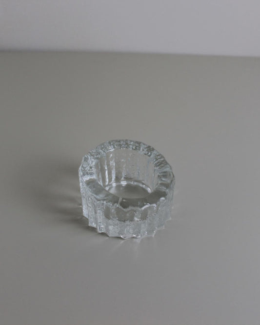 Scandinavian Pressed Glass Tealight Holder – Brutalist Textured Design, 1960s - The Estate
