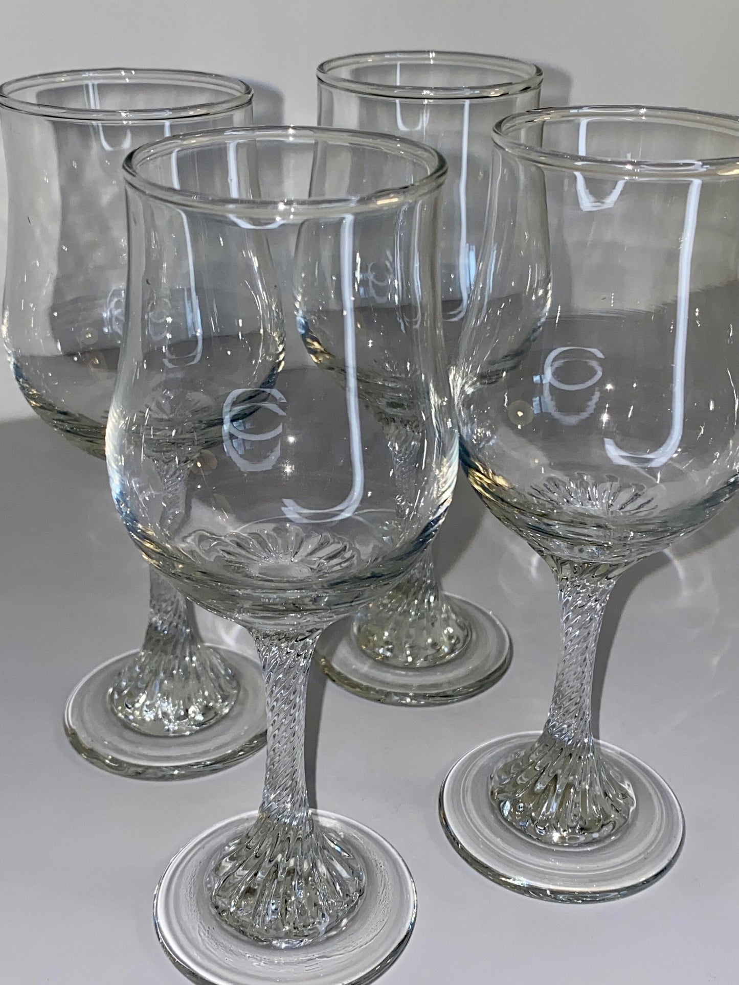 Set of 4 Swirl-Stem Pressed Glass Wine Goblets, Mid-Century Style - The Estate
