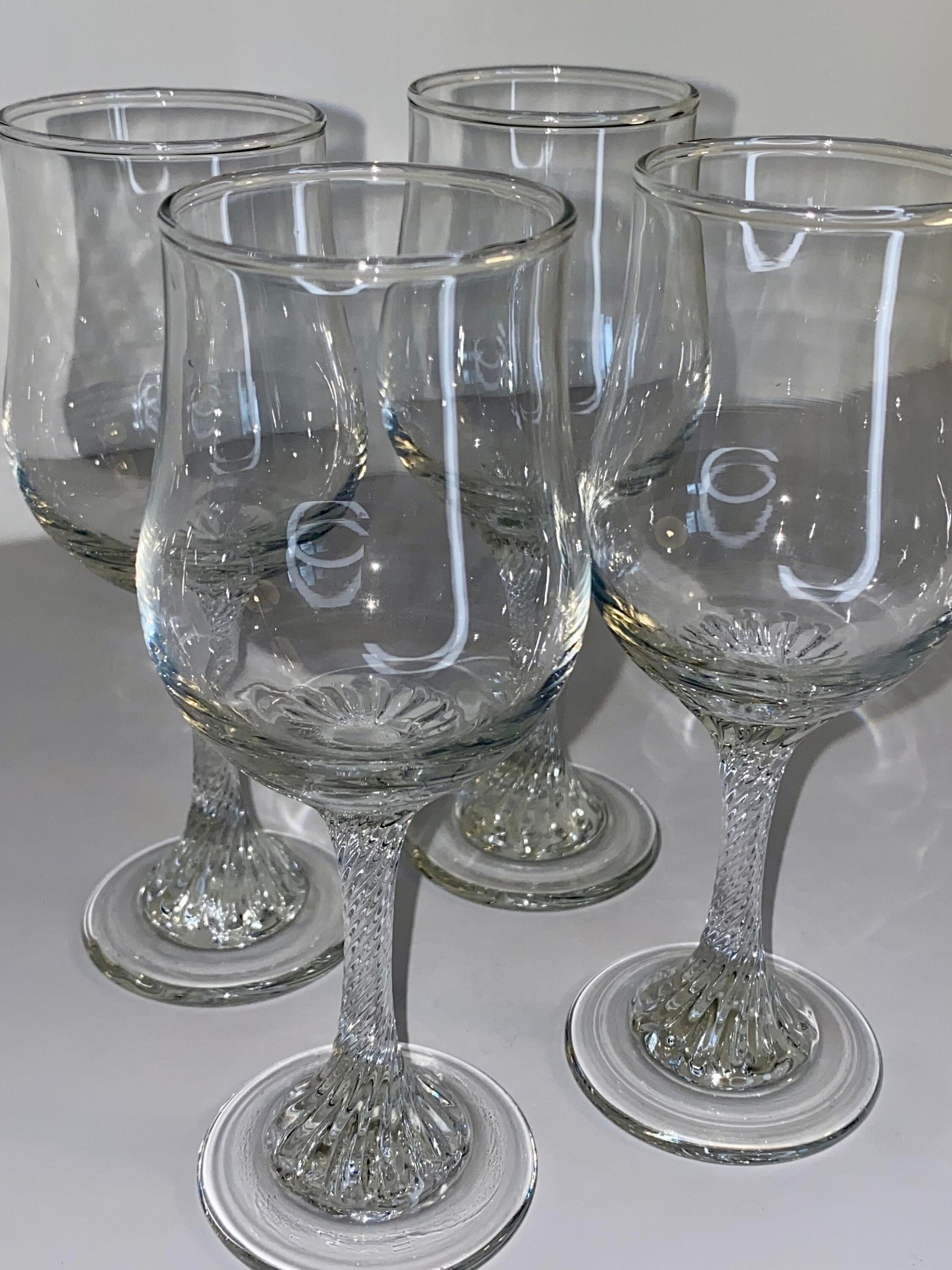 Set of 4 Swirl-Stem Pressed Glass Wine Goblets, Mid-Century Style - The Estate