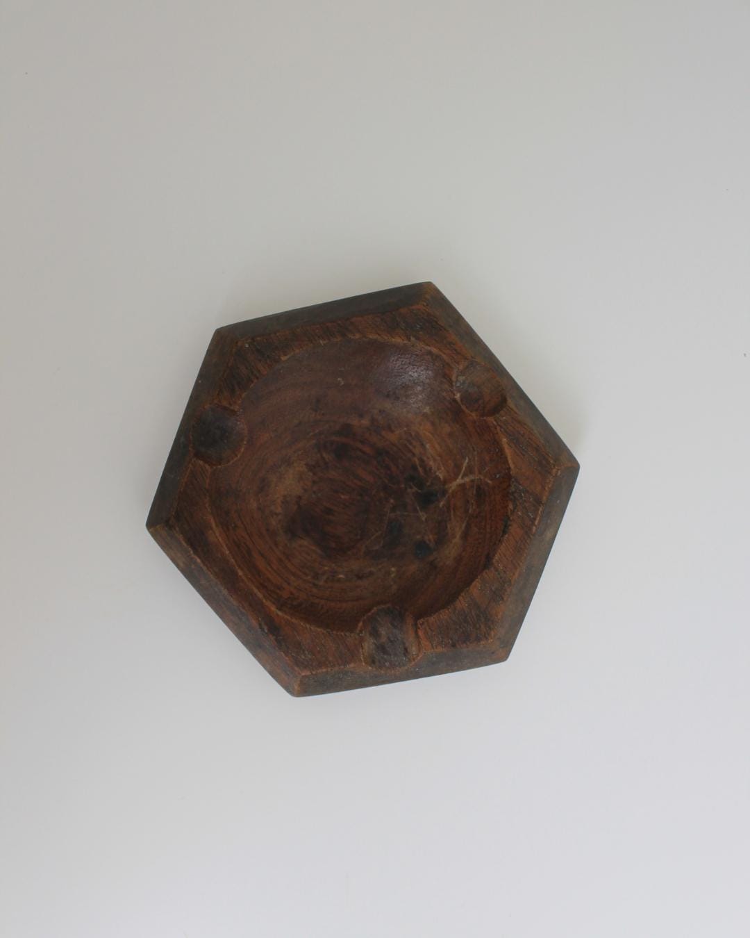 Mid-Century Wooden Hexagonal Ashtray – Rustic Carved Catchall Dish - The Estate