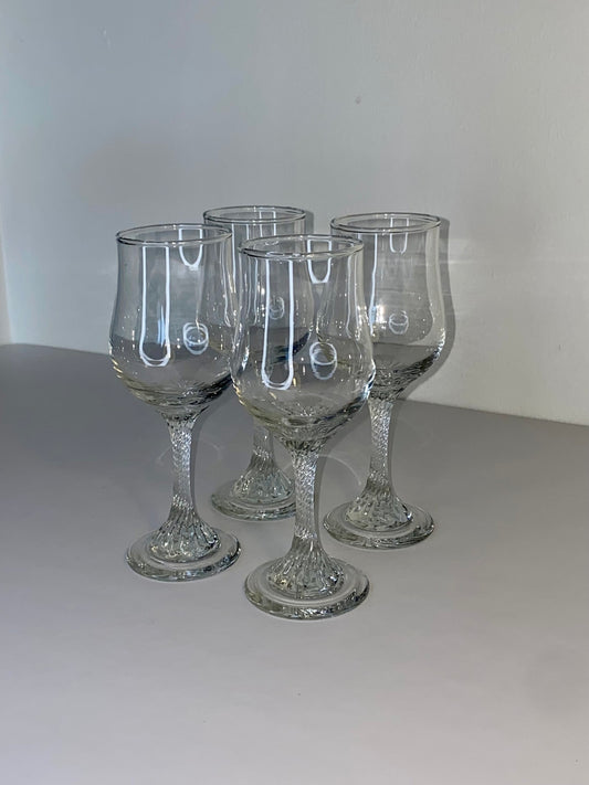 Set of 4 Swirl-Stem Pressed Glass Wine Goblets, Mid-Century Style - The Estate