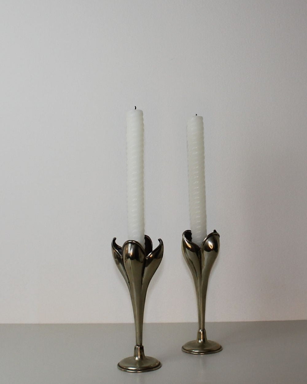 Vintage Art Nouveau Silver-Plated Tulip Candle Holders – Pair - The Estate