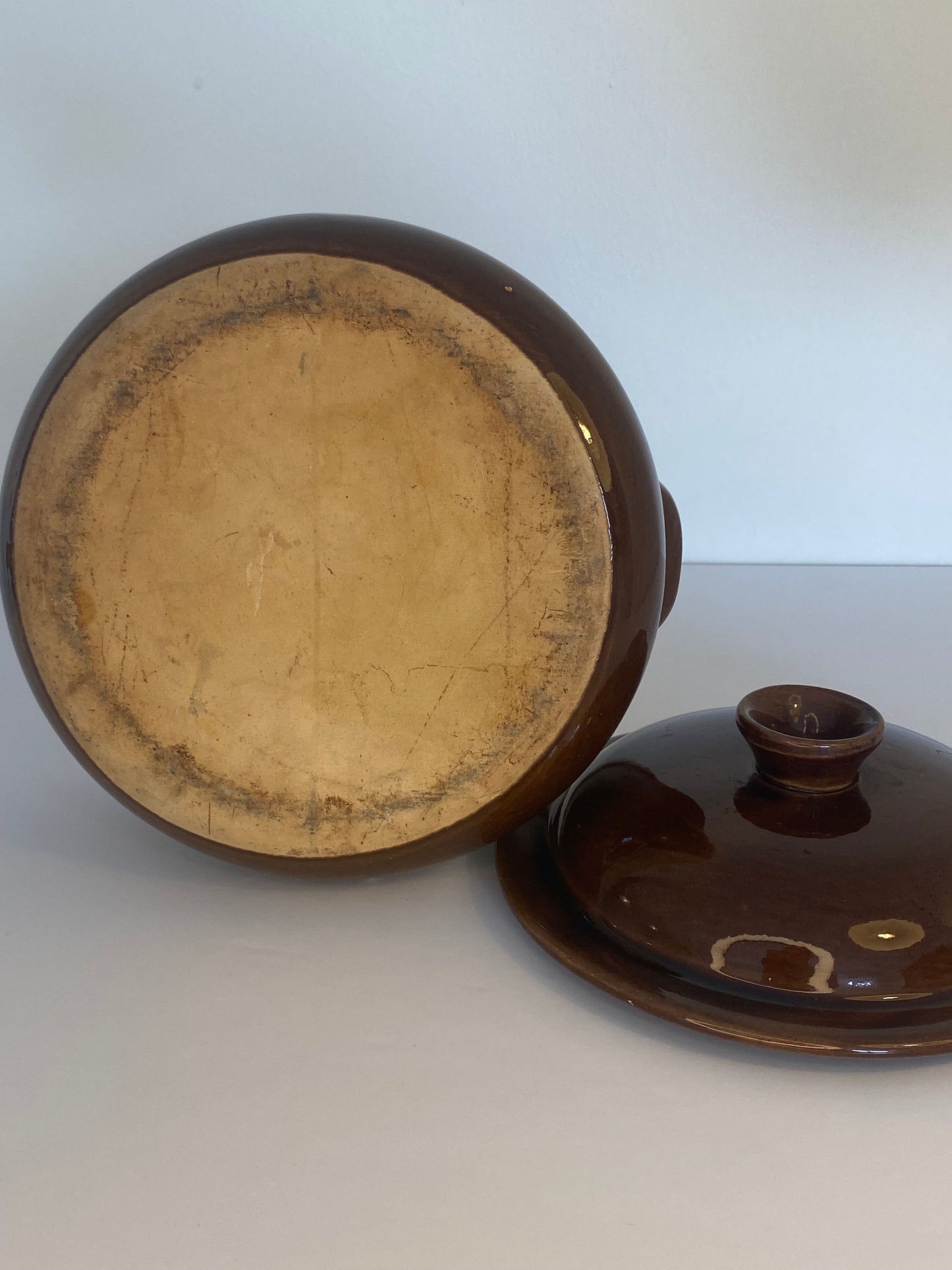 Vintage Brown Glazed Stoneware Lidded Bean Pot | Rustic Mid-Century Cookware - The Estate