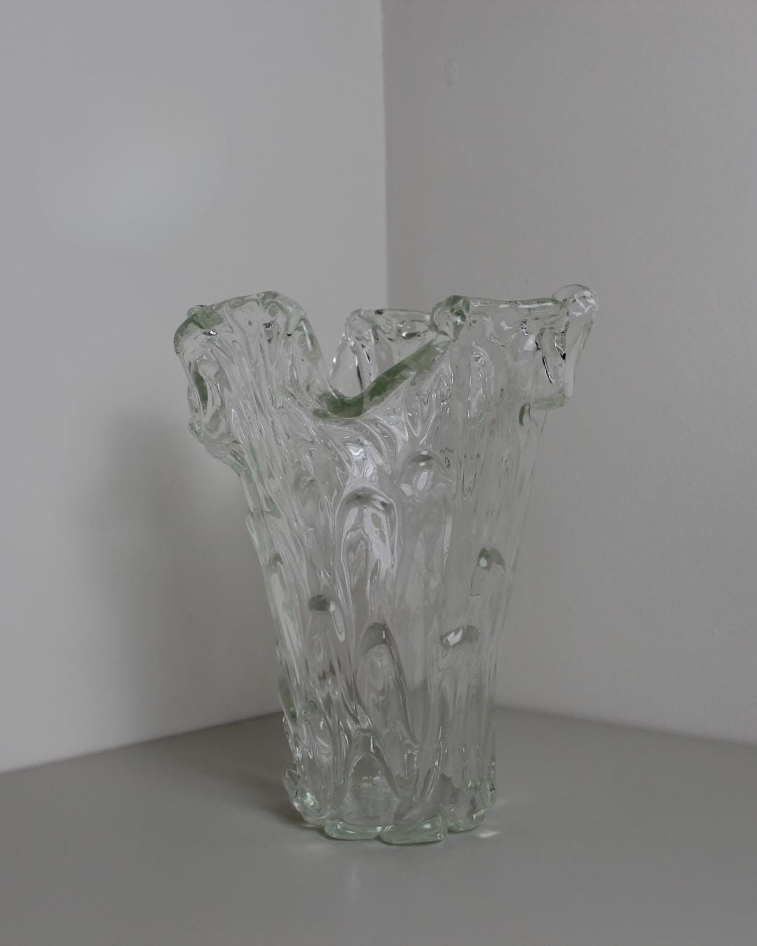 Czech Free-Form Splash Vase by Josef Hospodka – Chribska Pale-Green Art Glass, Mid-Century Organic 2 - The Estate