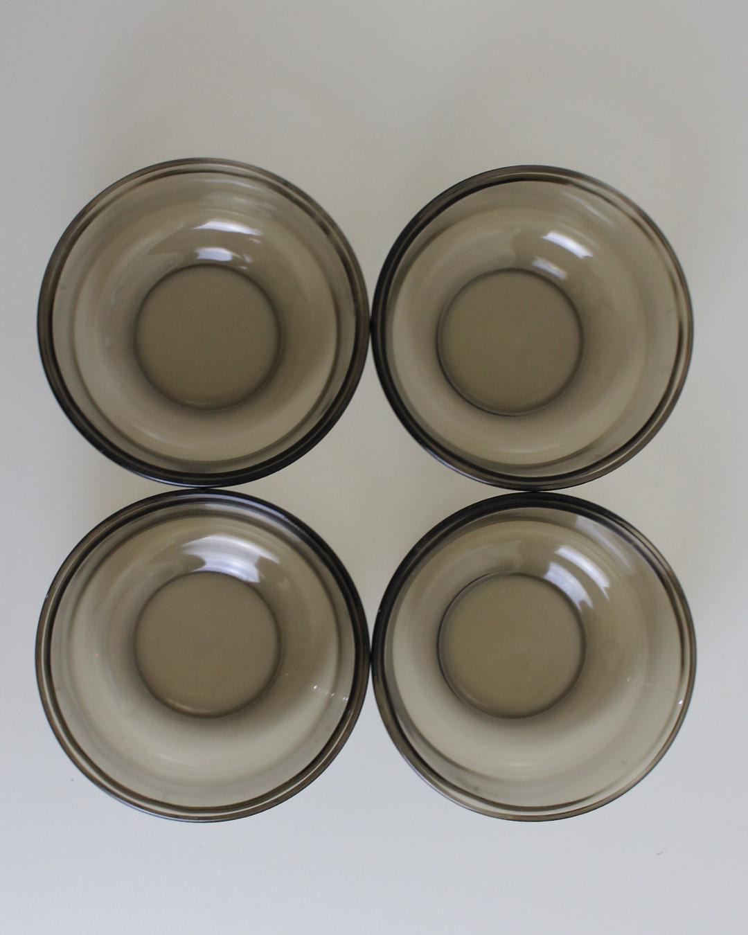 Set of 4 Arcoroc Smoked Glass Bowls – French 1980s Dessert or Snack Dishes - The Estate