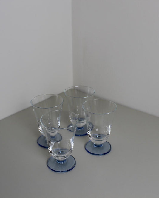 Blue-Footed Stemmed Water / Wine Glasses – Set of 4 Minimal Tumblers, 2000s Scandinavian Style - The Estate