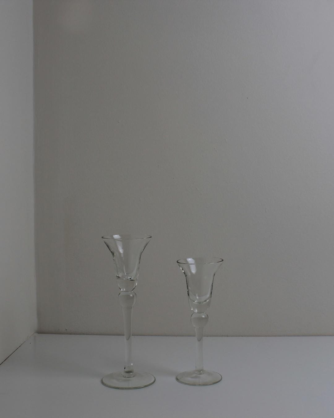 Slim Scandinavian-Style Crystal Taper Candle Holders — Pair, 1980s Minimalist Glass - The Estate