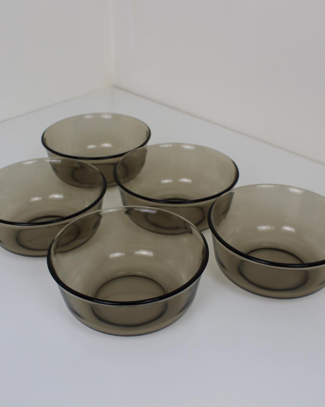 Set of 5 Arcoroc Smoked Glass Dessert Bowls – Mid-Century French Tableware - The Estate