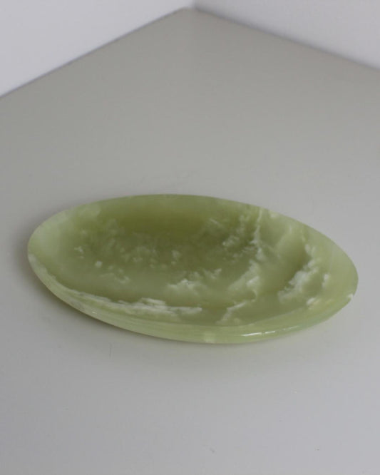 Vintage Green Onyx Carved Dish – Oval Catchall or Vanity Tray (20cm) - The Estate