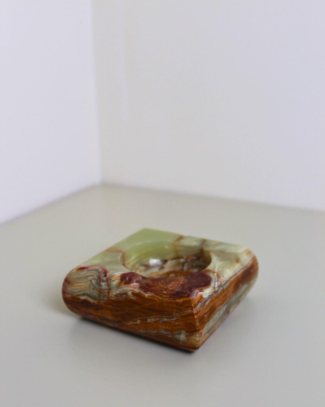 Polished Onyx Stone Ashtray or Trinket Dish, Mid-Century Square Form - The Estate