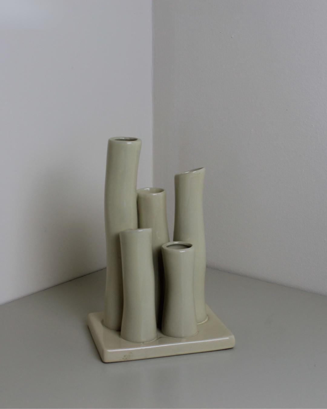 Cream Sculptural Ceramic Multi-Stem Vase – Organic Contemporary Design - The Estate