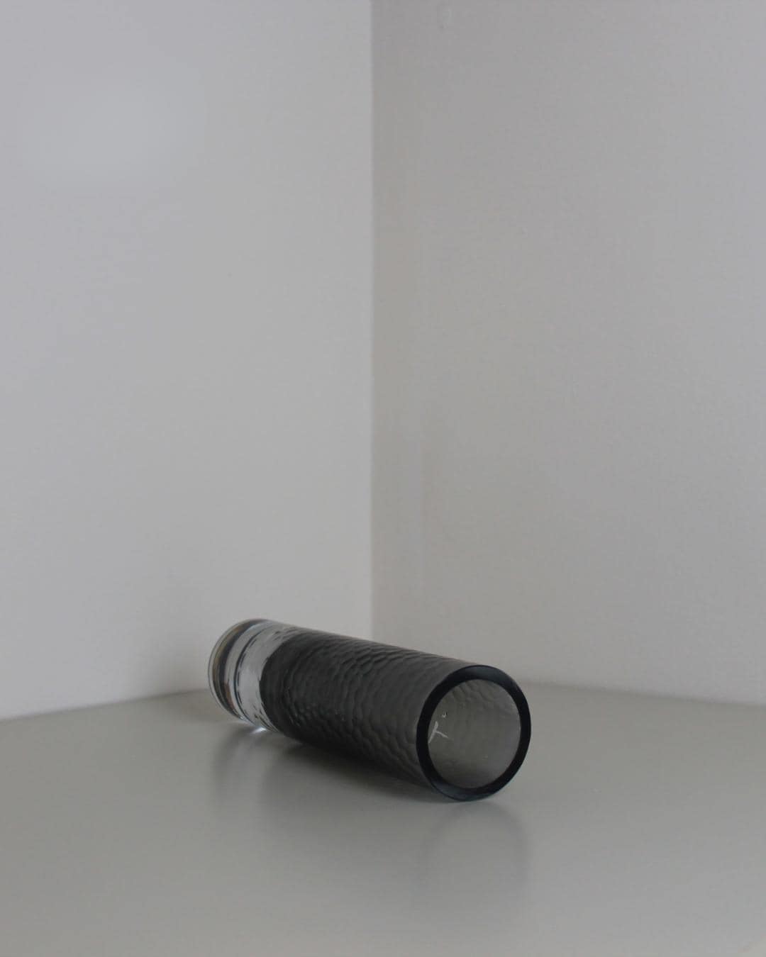 Betty Jackson Grey Textured Glass Bud Vase – Tall Modernist Cylinder, 24cm - The Estate