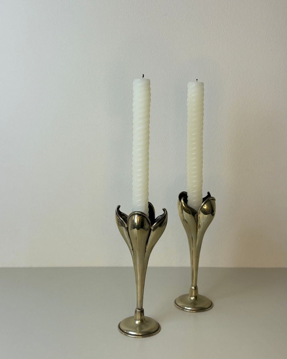 Vintage Art Nouveau Silver-Plated Tulip Candle Holders – Pair - The Estate