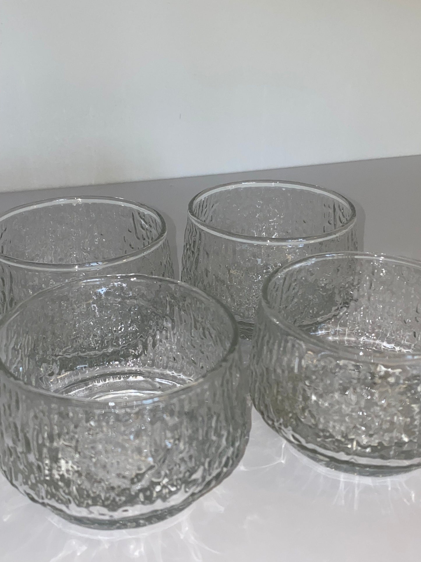 Set of 4 Textured Glass Dessert Bowls, Brutalist Style, Stackable 1970s Glasswar - The Estate