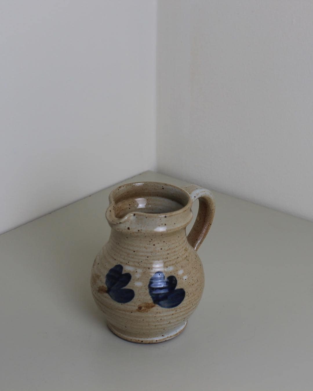 Rustic British Studio Pottery Jug with Cobalt Brushstroke Motif, 1970s - The Estate