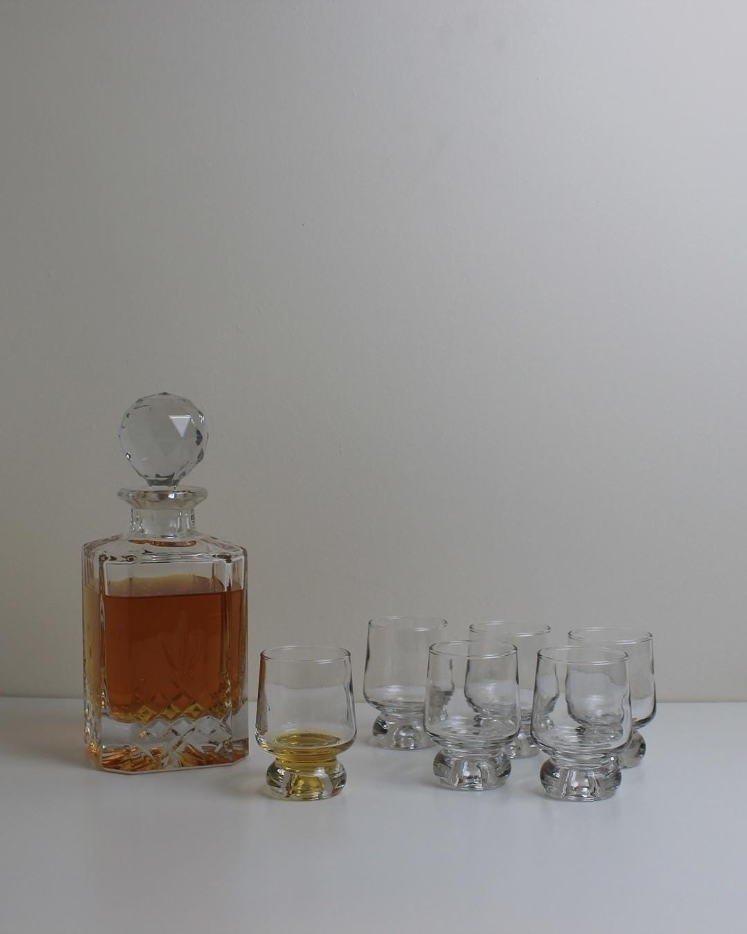 Arcoroc “Cavalier” Heavy-Base Footed Whisky & Water Tumblers — Set of 6, 1970s French Glass - The Estate