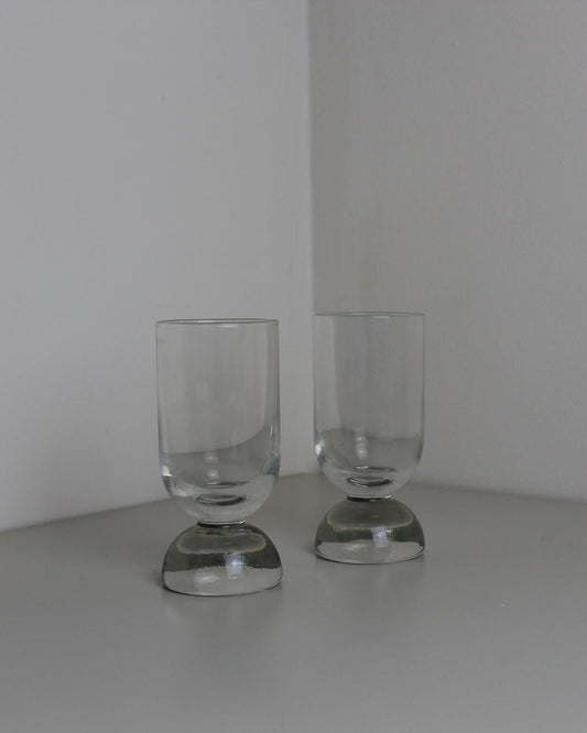 Pair of Sculptural Glass Goblets – Clear Modernist Design with Solid Dome Base - The Estate