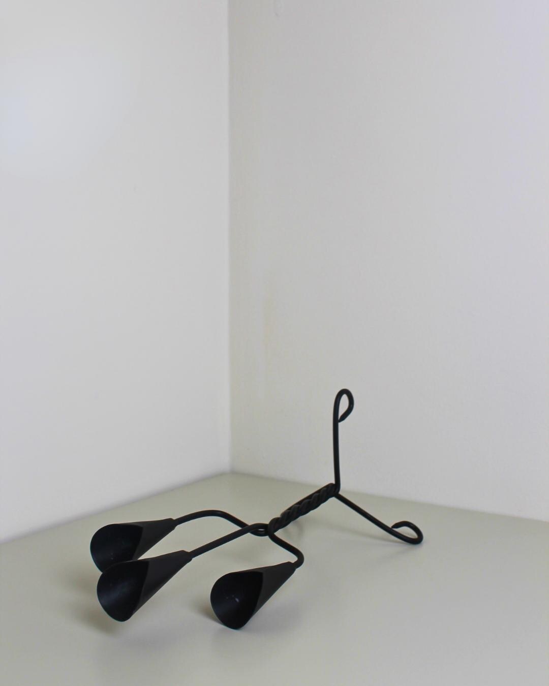 Brutalist Forged Iron Three-Arm Candle Holder, Twisted Stem, 1960s–80s - The Estate
