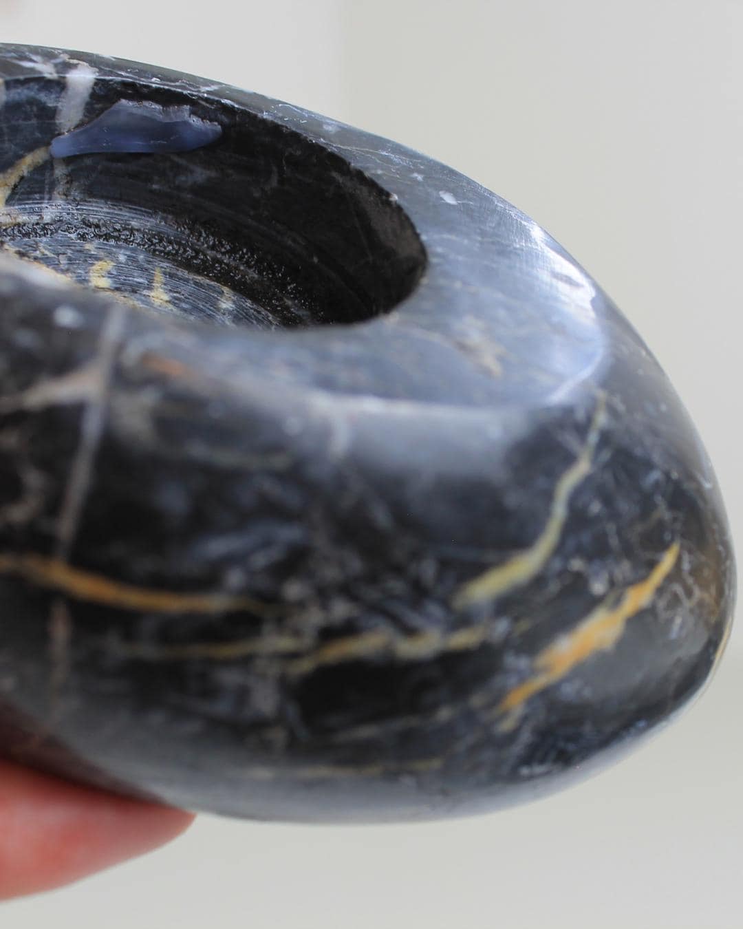 Polished Black Marble Tealight Holder with Sculptural Rounded Form - The Estate