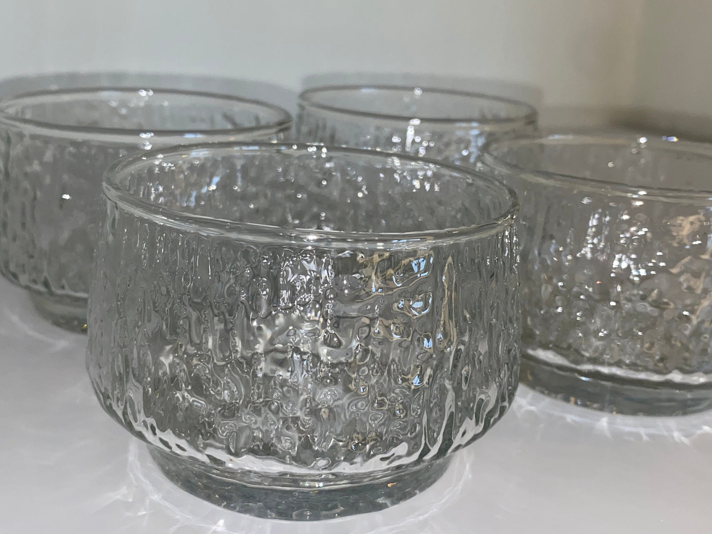 Set of 4 Textured Glass Dessert Bowls, Brutalist Style, Stackable 1970s Glasswar - The Estate
