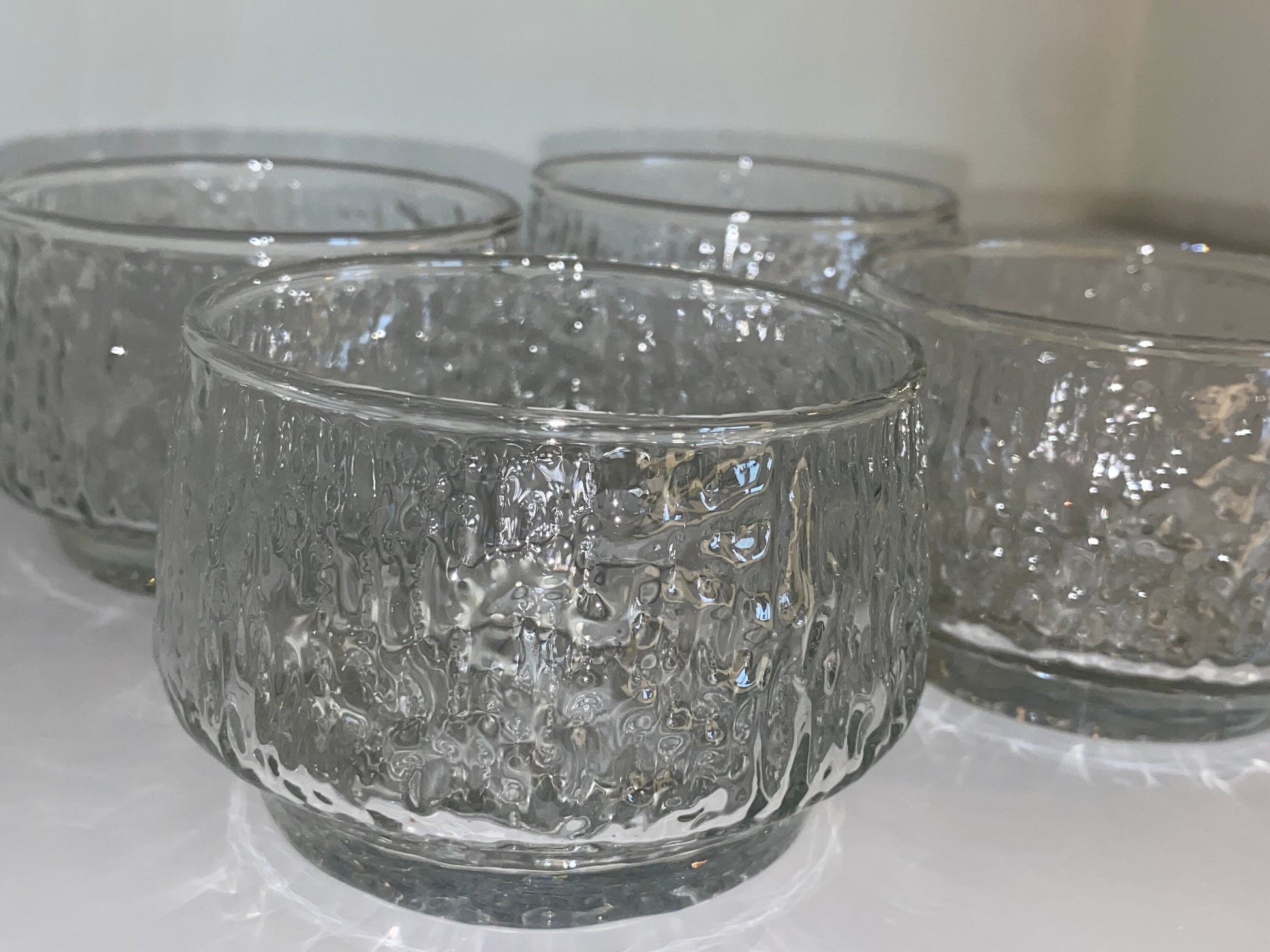 Set of 4 Textured Glass Dessert Bowls, Brutalist Style, Stackable 1970s Glasswar - The Estate