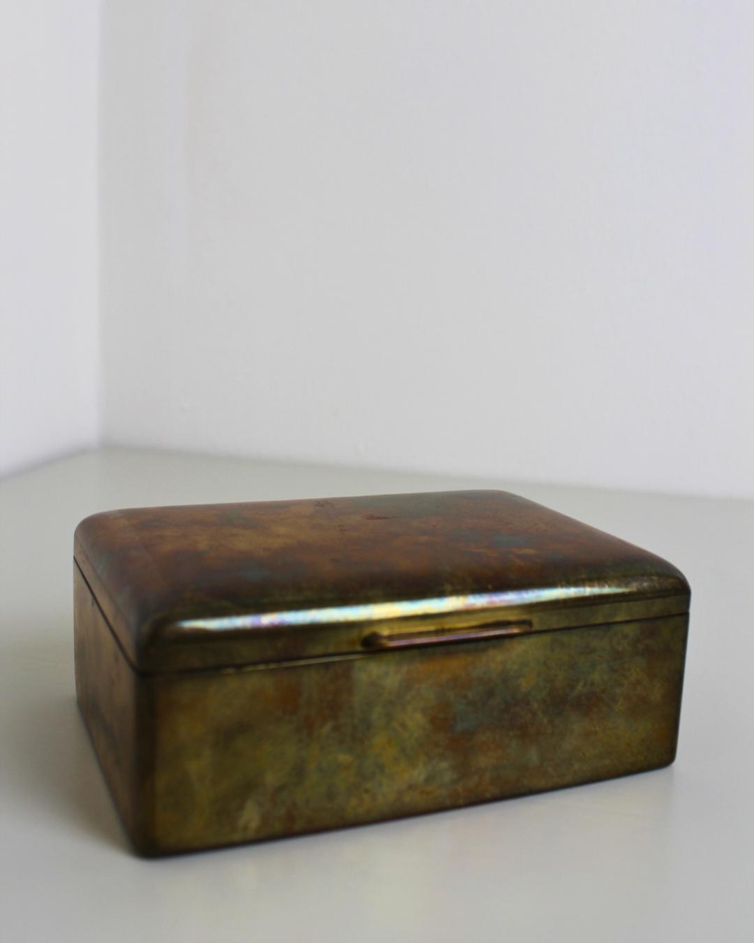 Vintage Brass & Wood Cigarette Box with Patina, India, Mid-Century - The Estate