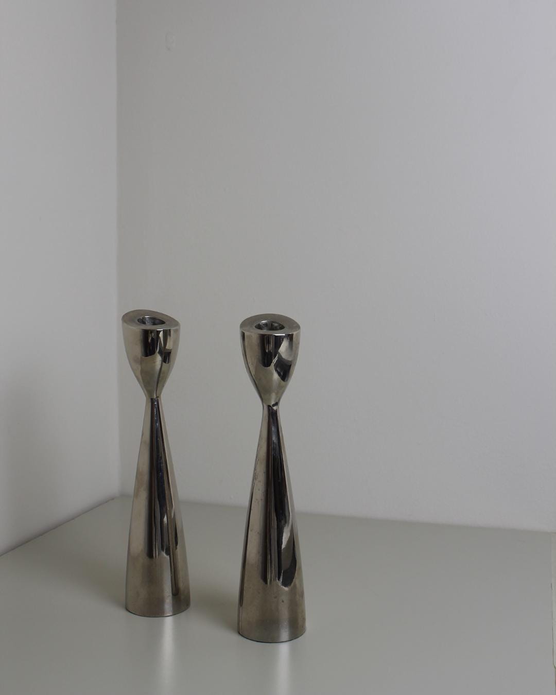 Pair of Mid-Century Modern Sculptural Chrome Candlesticks, 1960s - The Estate