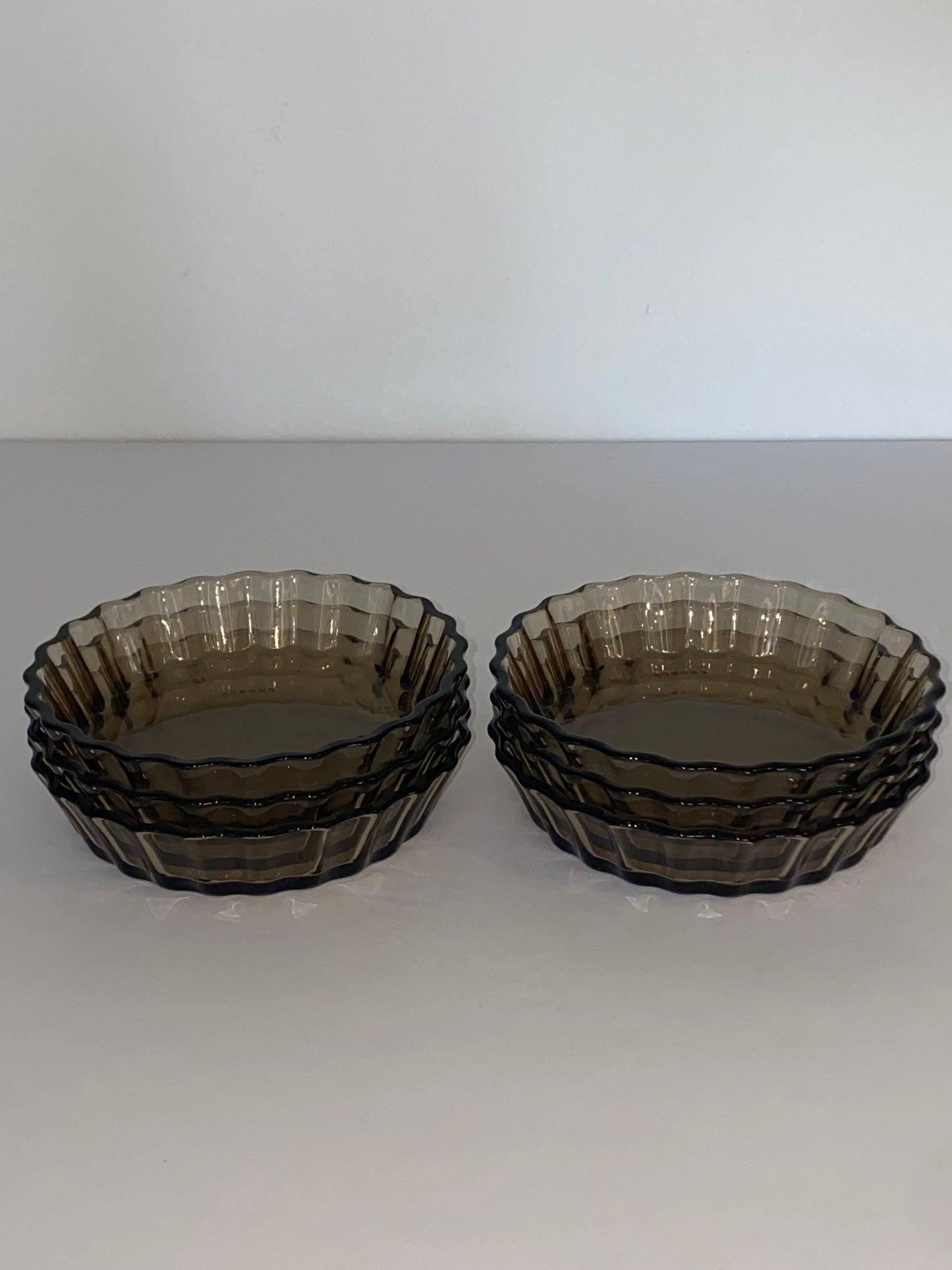 Set of 6 Arcopal Smoked Glass Tartlet Dishes, French 1970s Flan Bakeware - The Estate