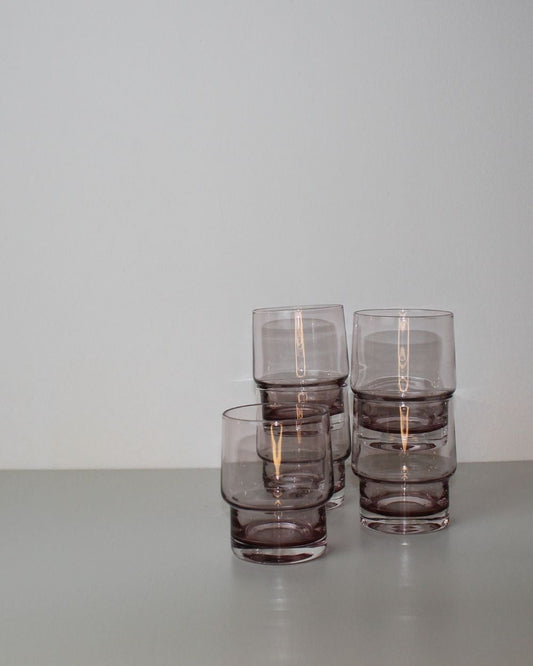 Set of Five Mid-Century Modern Smoky Glass Tumblers - The Estate