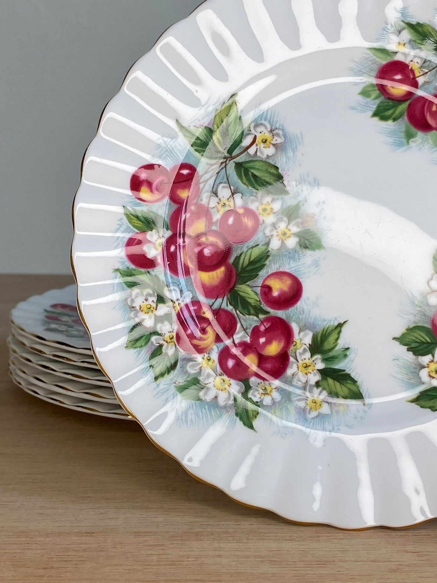 Set of 6 Richmond Bone China Cake Plates – Cherry Blossom Pattern – England - The Estate