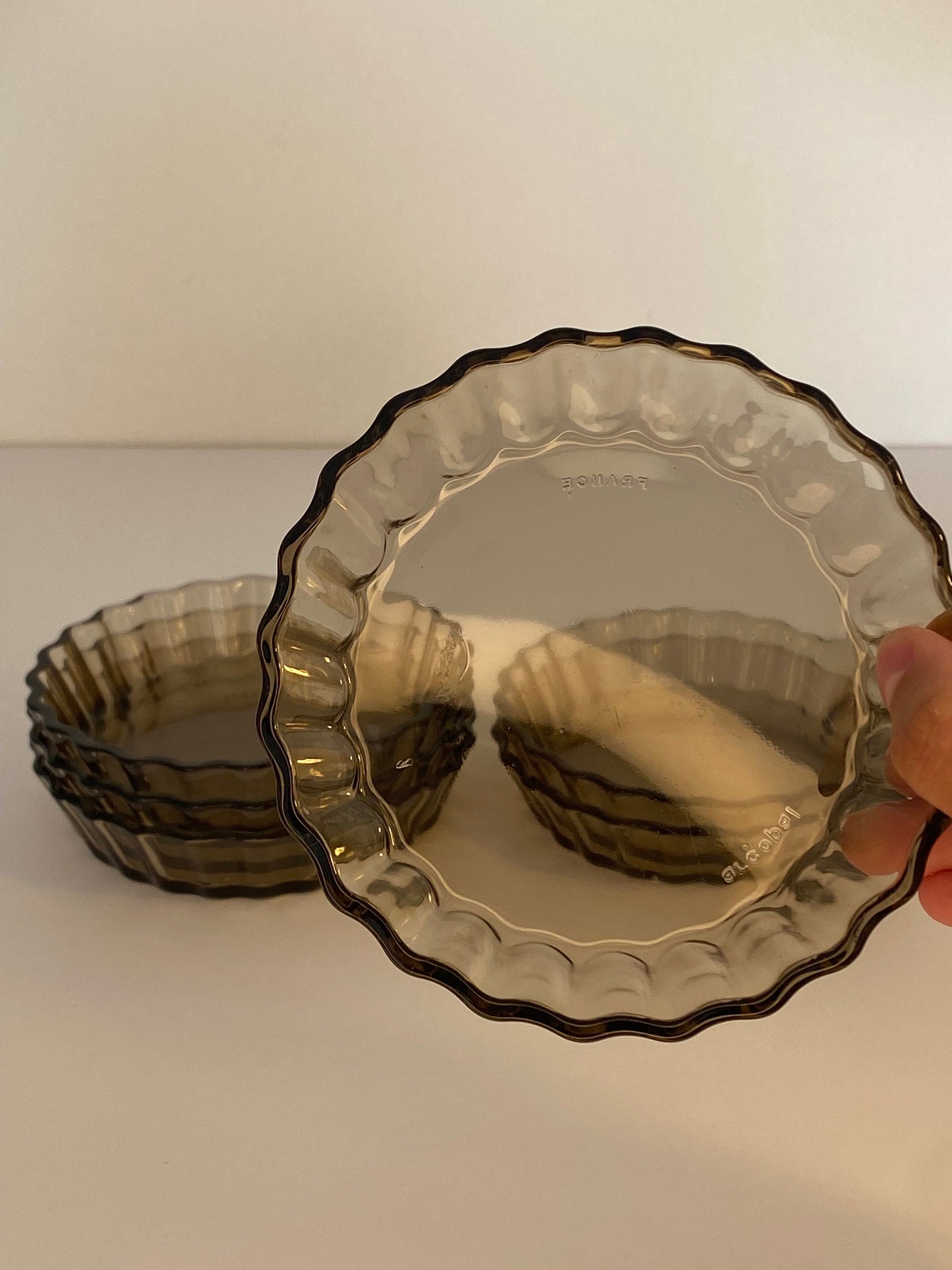 Set of 6 Arcopal Smoked Glass Tartlet Dishes, French 1970s Flan Bakeware - The Estate