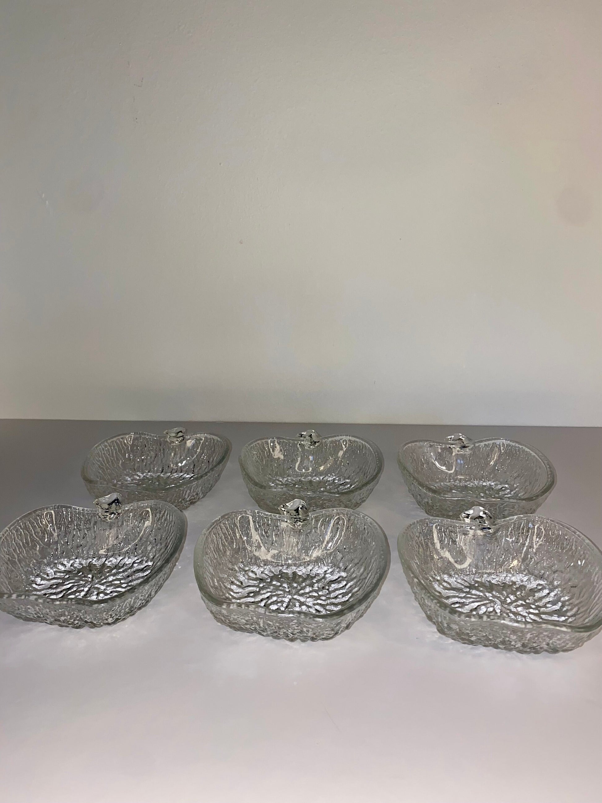 Set of 6 Apple-Shaped Pressed Glass Bowls, Mid-Century Textured Glass - The Estate