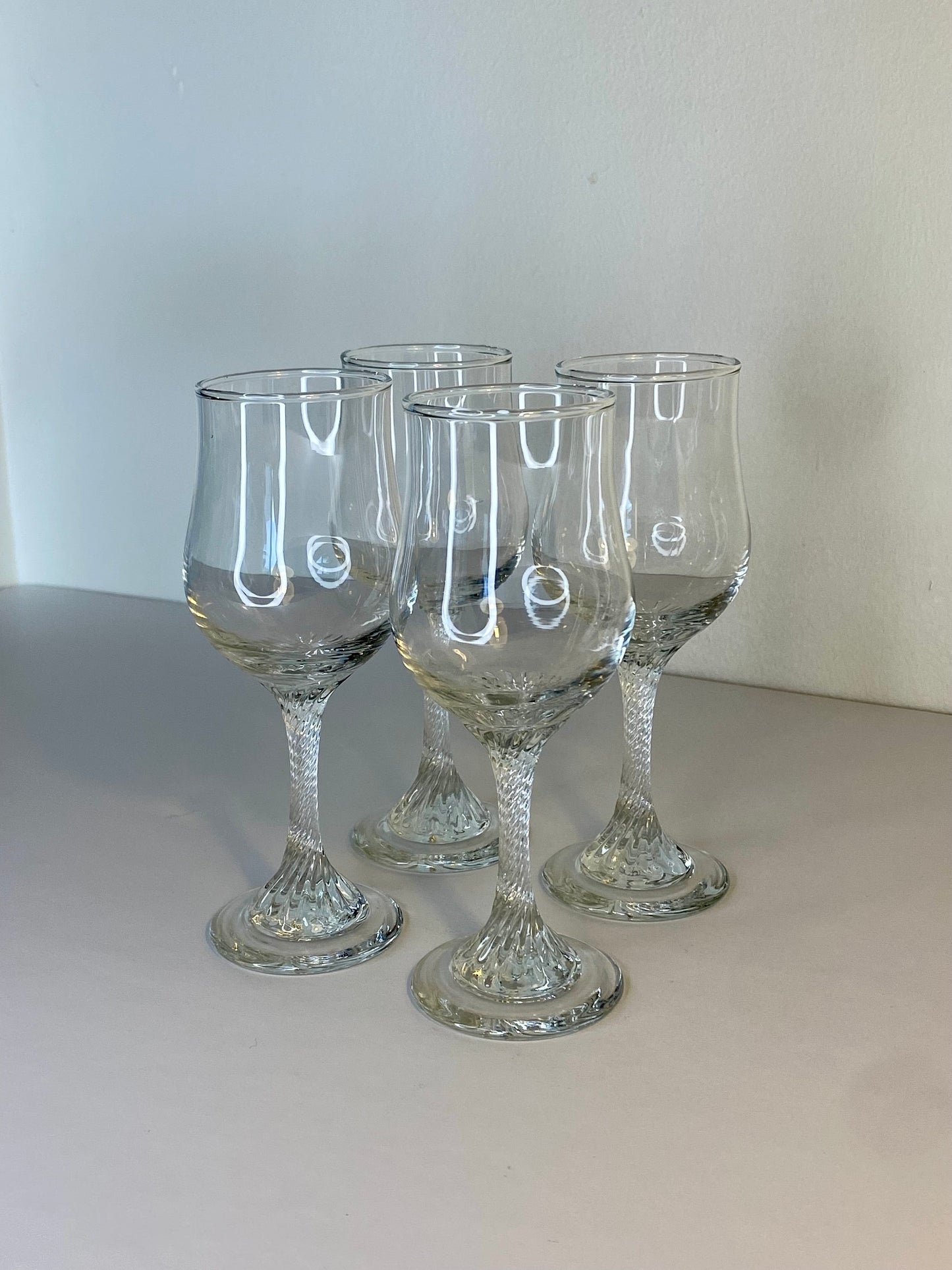 Set of 4 Swirl-Stem Pressed Glass Wine Goblets, Mid-Century Style - The Estate