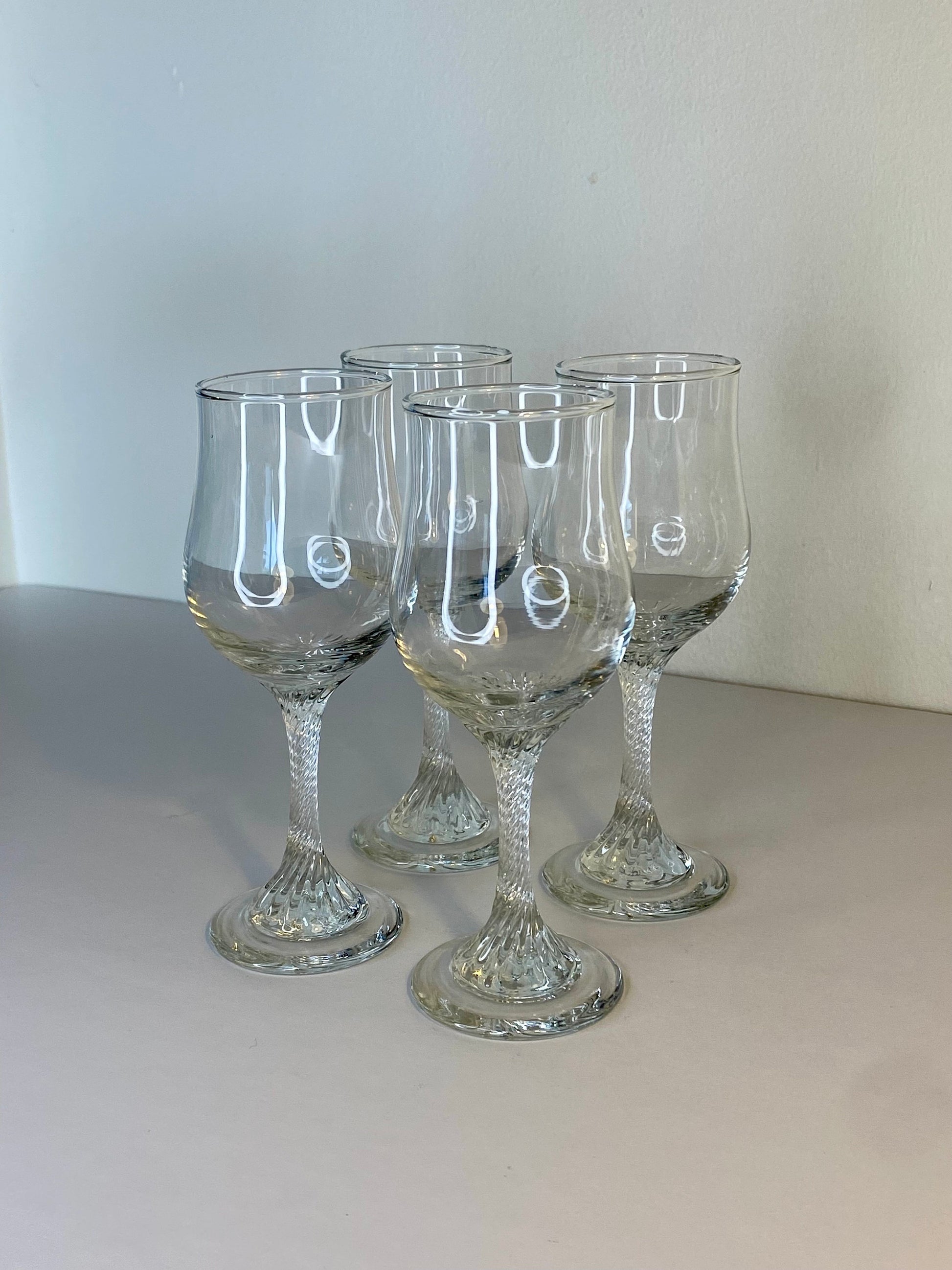 Set of 4 Swirl-Stem Pressed Glass Wine Goblets, Mid-Century Style - The Estate