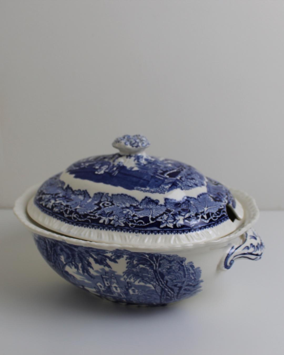 Mason’s “Vista” Blue Ironstone Tureen — Oval Lidded Soup / Vegetable Server, c. 1950s England - The Estate