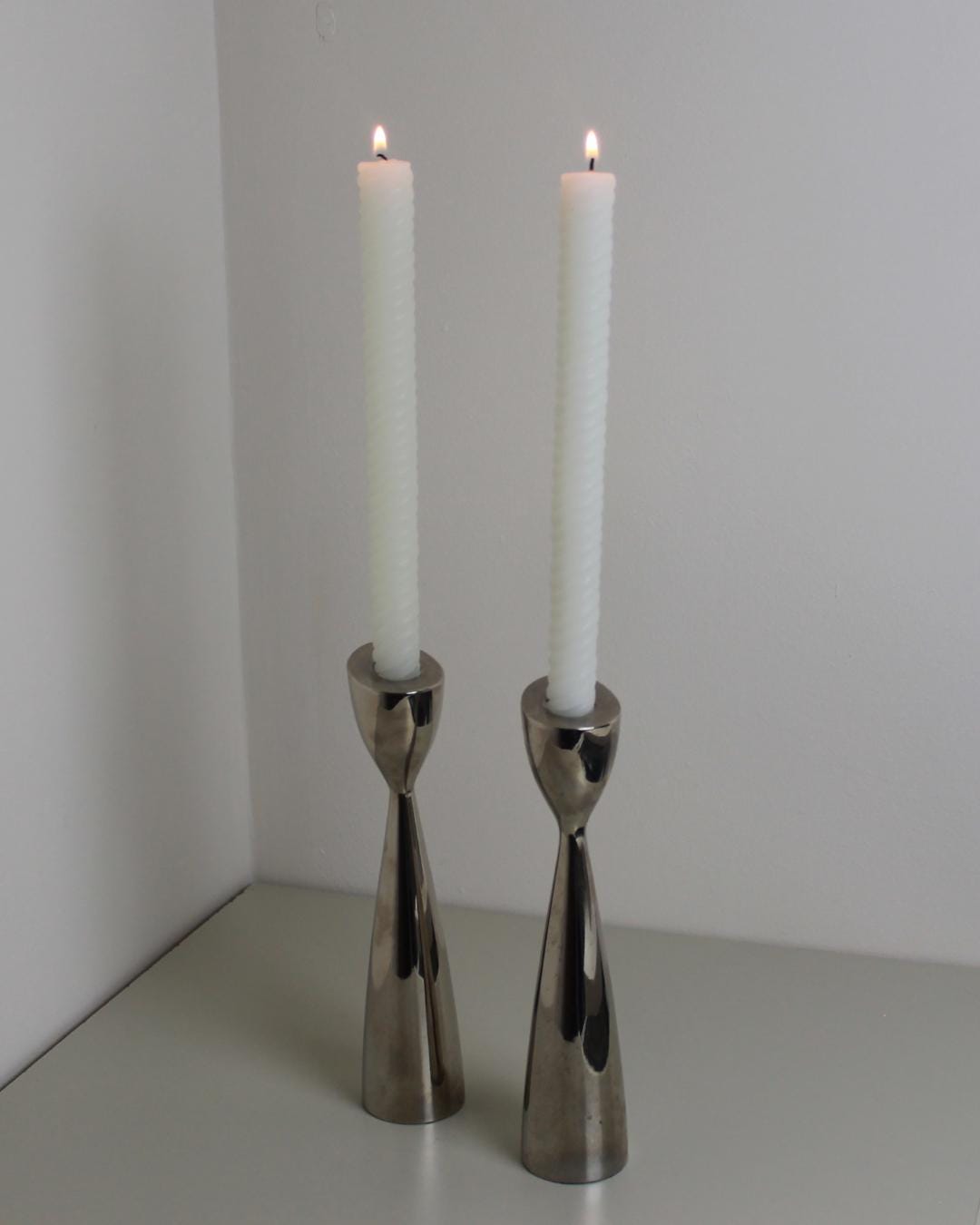 Pair of Mid-Century Modern Sculptural Chrome Candlesticks, 1960s - The Estate