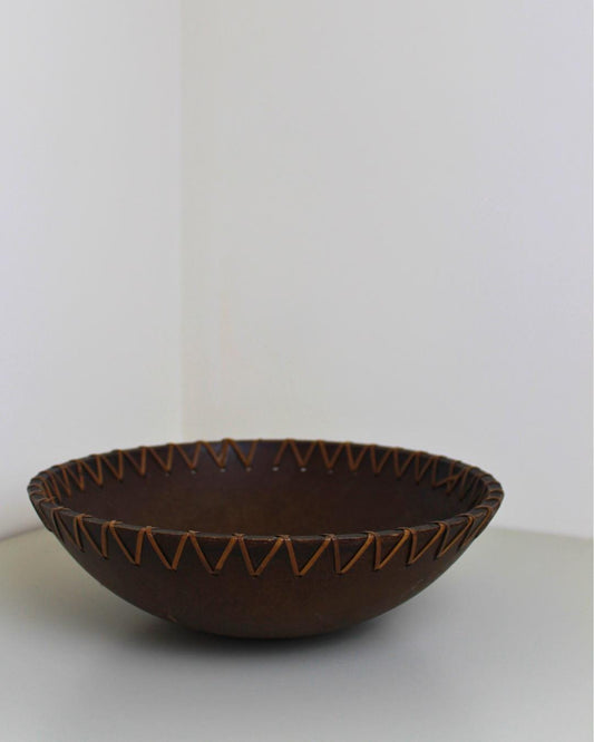 Large Handstitched Coconut Shell Bowl with Zigzag Edge | Primitive Organic Vintage Decor - The Estate